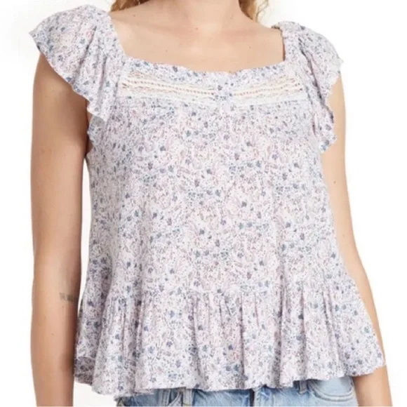 Lucky Brand Floral Ruffle Blouse - White and Blue - Picture 2 of 7